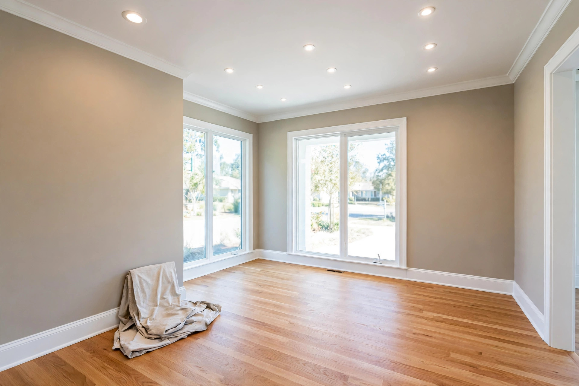 Freshly painted room with new drywall